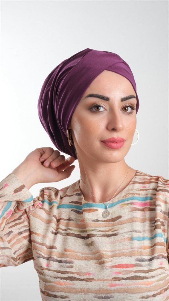 Mürdüm Pratik Hazır Geçmeli Tesettür Bone Sandy Kumaş Büzgülü 2114_07 ürün görseli 1