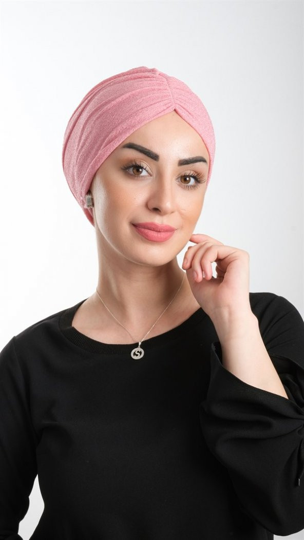 Pembe Pratik Hazır Geçmeli Tesettür Bone Fukuro Simli Büzgülü 2116_04 ürün görseli 1