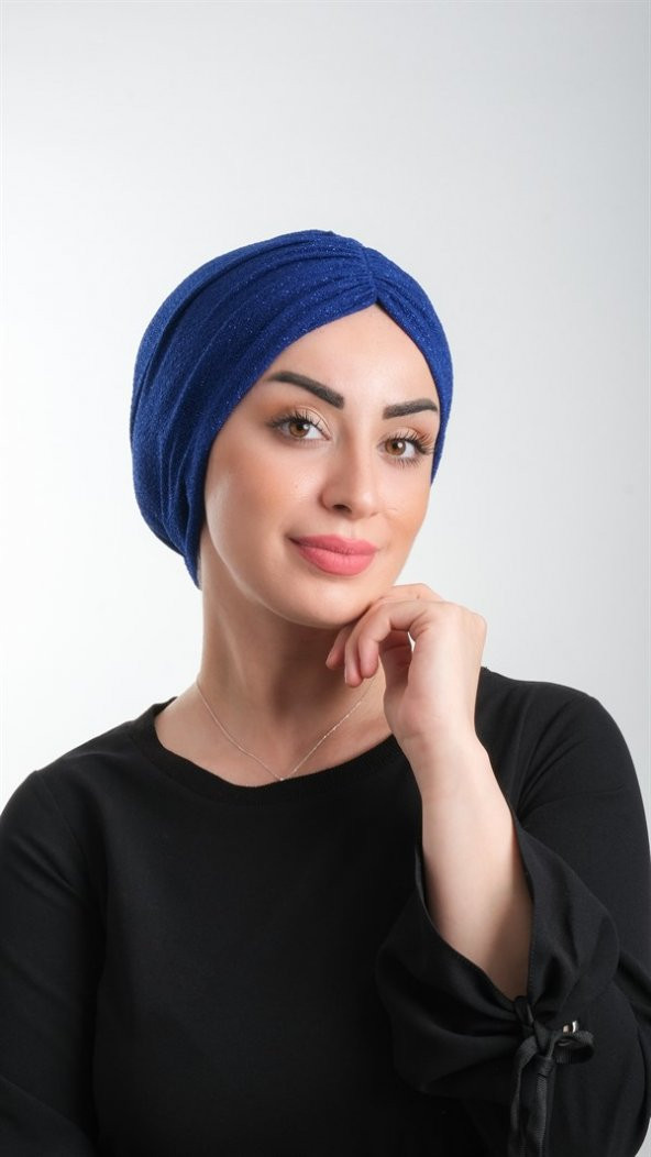 Saks Mavisi Pratik Hazır Geçmeli Tesettür Bone Fukuro Simli Büzgülü 2116_24 ürün görseli 1