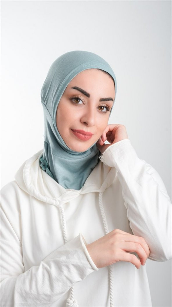 Çağla Yeşili Pratik Hazır Geçmeli Tesettür Bone Sandy Kumaş Spor Hijab 2113_32 ürün görseli 1