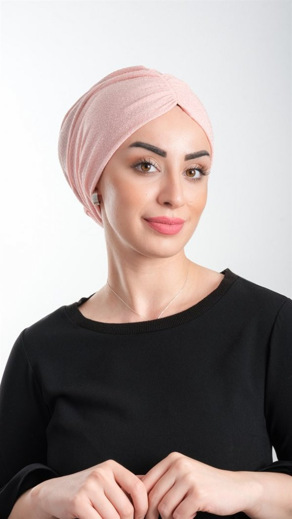 Pudra Pratik Hazır Geçmeli Tesettür Bone Fukuro Simli Büzgülü 2116_06 ürün görseli 1