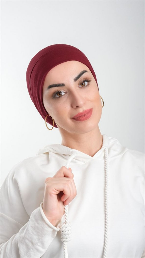 Bordo Pratik Hazır Geçmeli Tesettür Bone Viskon Kumaş Sade 3003_16 ürün görseli 1