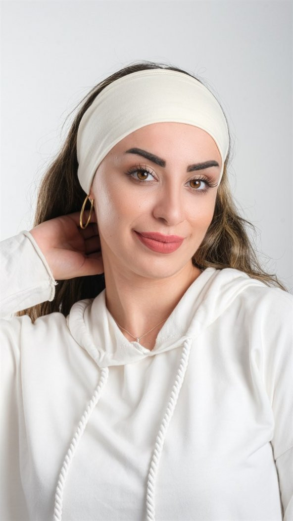 Krem Pratik Hazır Geçmeli Tesettür Bone Viskon Kumaş Sade 3007_40 ürün görseli 1