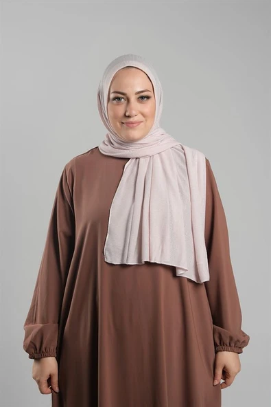 Pudra Pratik Hazır Geçmeli Tesettür Şal Örme Kumaş Sade 2118_06 ürün görseli 1