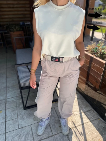 Kadın Kargo Model Pantolon Taş Rengi - Resim 2