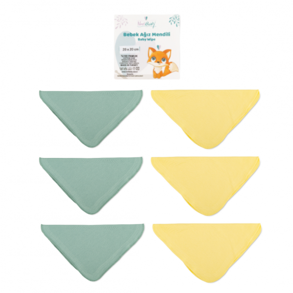 Novibaby 6 lı Bebek Ağız Mendili  Sunrise  Salya Mendili Ağız Silme Mendili 100 Pamuk 20x20cm ürün görseli 1