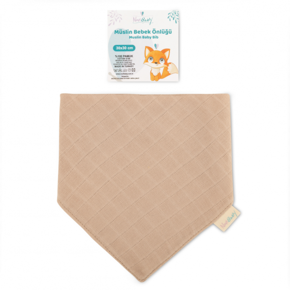 Novibaby Müslin Bebek Fular Önlük  Latte  Mama Önlüğü Salya Bezi Ağız Mendili Bandana 30x30cm ürün görseli 1
