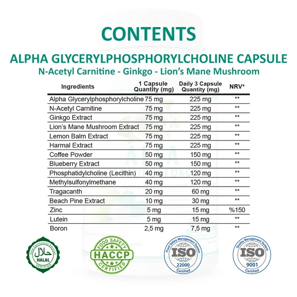 Alfa Gliserofosfokolin Kapsül (ALPHA GLYCERYLPHOSPHORYLCHOLİNE CAPSULE) 60 Adet - Resim 2
