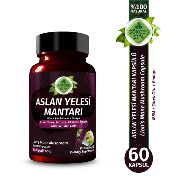 Aslan Yelesi Kapsül (LİON'S MANE MUSHROOMS CAPSULE) 60 Adet ürün görseli 1