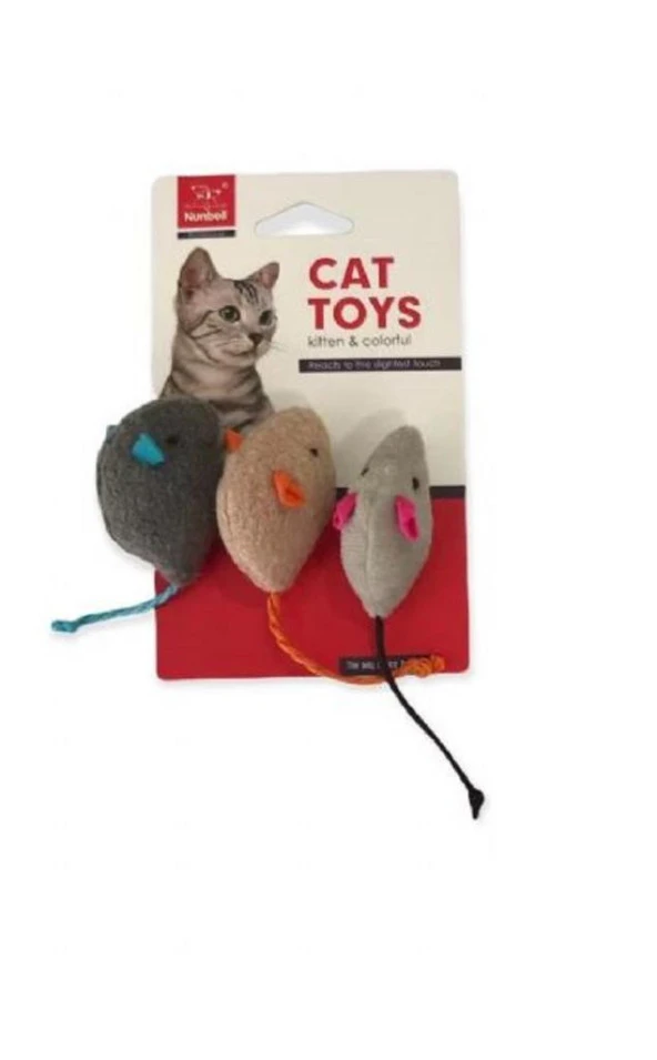 Nunbell Renkli Peluş Fare Kedi Oyuncağı 3 Adet ürün görseli 1