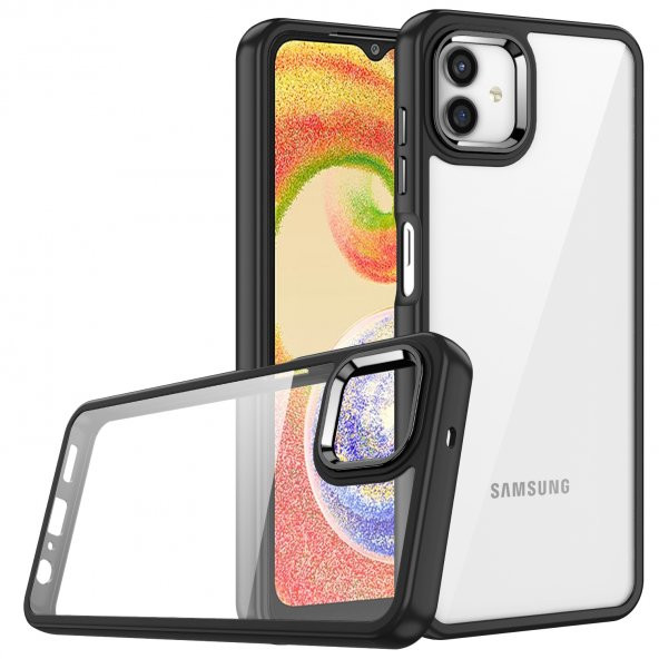 Samsung Galaxy A04 Kılıf Renkli Kenar Arkası Şeffaf Flora Silikon Kılıf ürün görseli 1