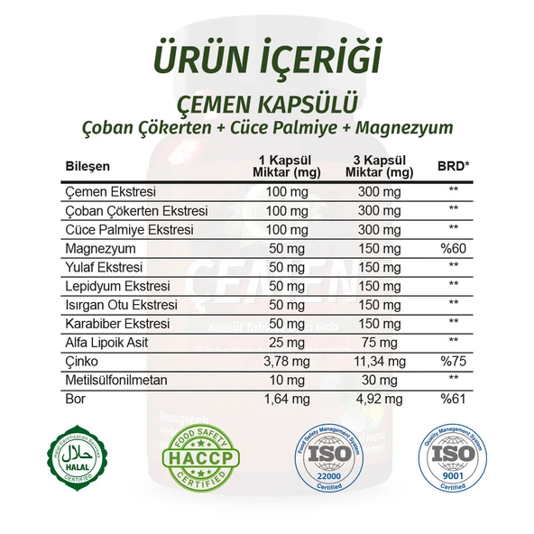 Çemen Kapsül (FENUGREEK CAPSULE) 60 Adet - Resim 2