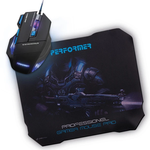 Polosmart PGM07 RGB Led Aydınlatmalı 3600 DPI Kablolu Oyuncu Gaming Mouse Mavi ürün görseli 1