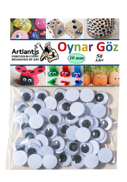 Oynar Göz Siyah 10 mm 50 li 1 Paket Oynayan Göz 10mm Hobi Tasarım Anasınıfı Kreş Etkinlik Elişi ürün görseli 1