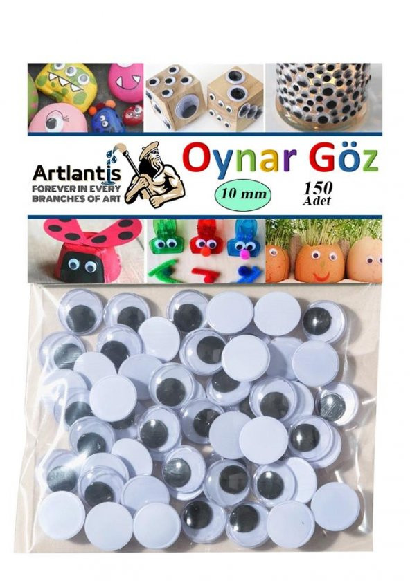 Oynar Göz Siyah 10 mm 150 li 1 Paket Oynayan Göz 8mm Hobi Tasarım Anasınıfı Kreş Etkinlik Elişi ürün görseli 1