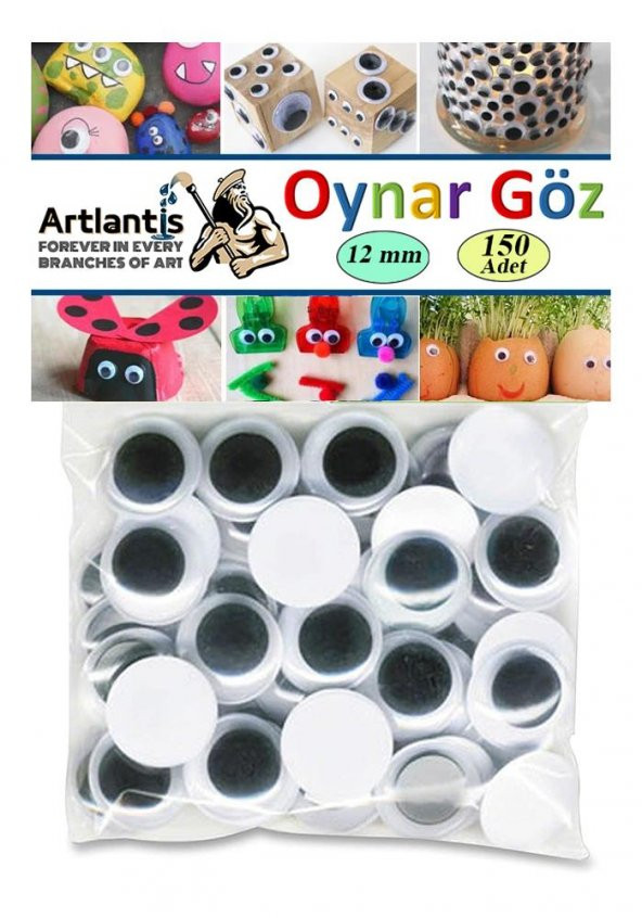 Oynar Göz Siyah 12 mm 150 li 1 Paket Oynayan Göz 8mm Hobi Tasarım Anasınıfı Kreş Etkinlik Elişi ürün görseli 1