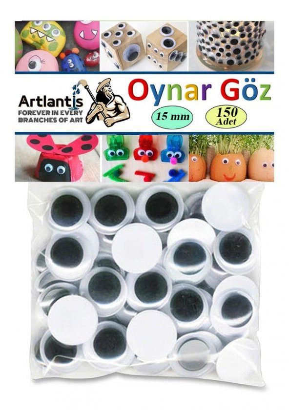 Oynar Göz Siyah 15 mm 150 li 1 Paket Oynayan Göz 15mm Hobi Tasarım Anasınıfı Kreş Etkinlik Elişi ürün görseli 1
