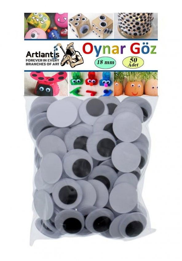 Oynar Göz Siyah 18 mm 50 li 1 Paket Oynayan Göz 18mm Hobi Tasarım Anasınıfı Kreş Etkinlik Elişi ürün görseli 1