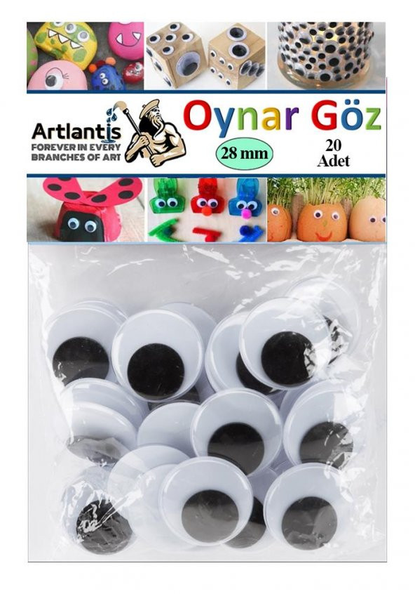 Oynar Göz Siyah 28 mm 20 li 1 Paket Oynayan Göz 28mm Hobi Tasarım Anasınıfı Kreş Etkinlik Elişi ürün görseli 1