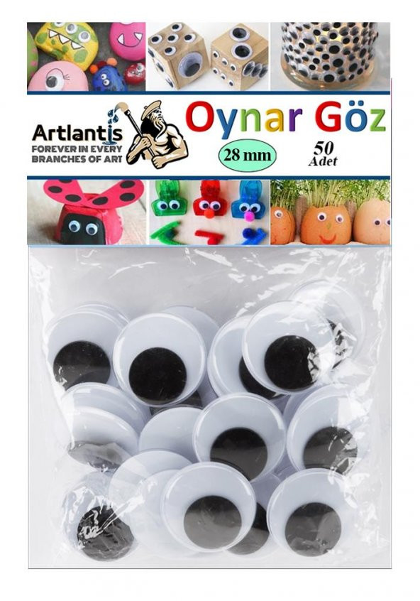 Oynar Göz Siyah 28 mm 50 li 1 Paket Oynayan Göz 28mm Hobi Tasarım Anasınıfı Kreş Etkinlik Elişi ürün görseli 1