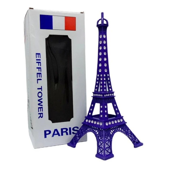 Metal Paris Eyfel Kulesi Mor Kristal Taşlı 25cm ürün görseli 1