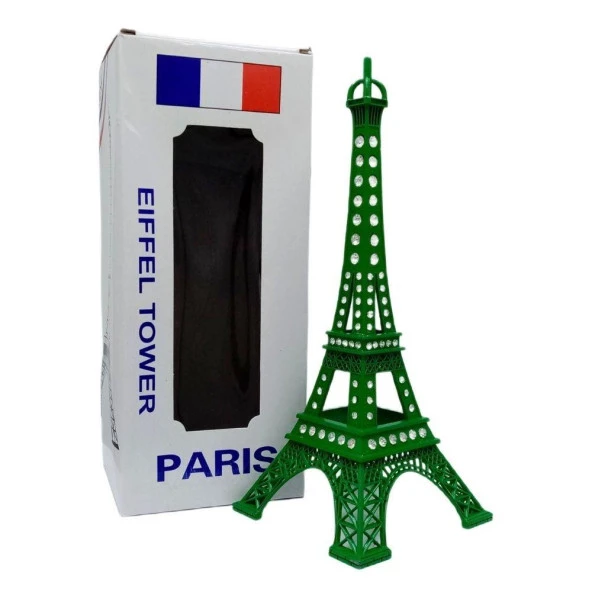 Metal Paris Eyfel Kulesi Yeşil Kristal Taşlı 25cm ürün görseli 1