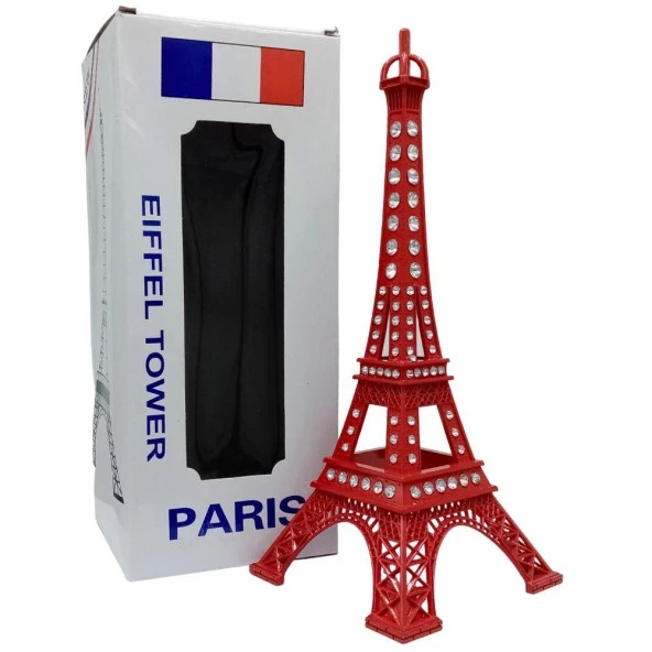 Metal Paris Eyfel Kulesi Kırmızı Kristal Taşlı 25cm ürün görseli 1