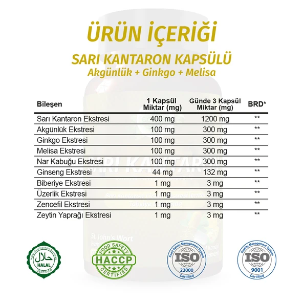 Sarı Kantaron Kapsül (St John's Wort Capsule) 60 Adet - Resim 3