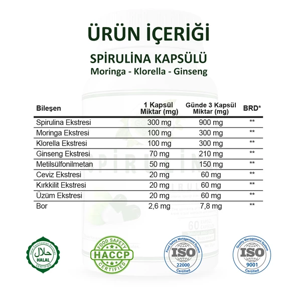 Spirulina Kapsül ( Spirulina Capsule) 60 Adet - Resim 3