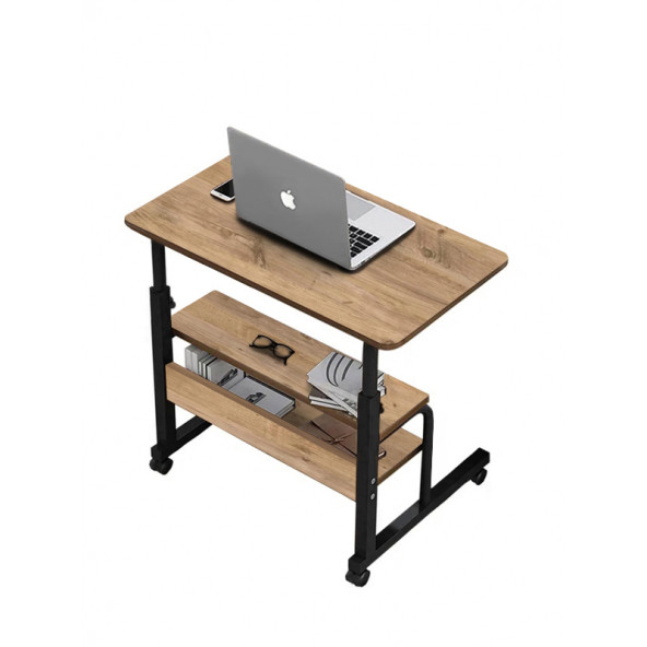 servetavcı Yükseklik Ayarlı ve Çift Raflı Laptop Sehpası ve Çalışma Masası - Atlantik Çam (Tekerli) 70 x 40 cm ürün görseli 1