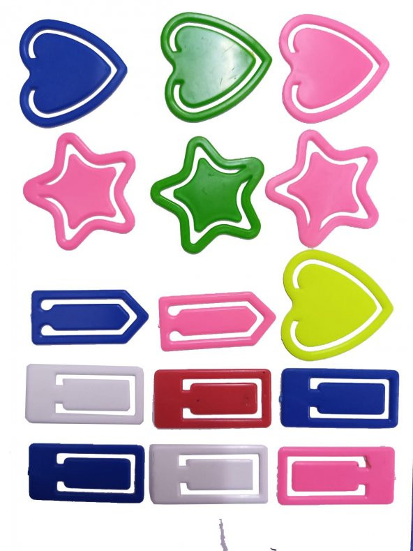 Plastik Ataş Orta Boy 4 cm 15 li 1 Paket Plastik Ataç Kalp Yıldız Dikdörtgen Şekilli Ataç 1 Paket ürün görseli 1