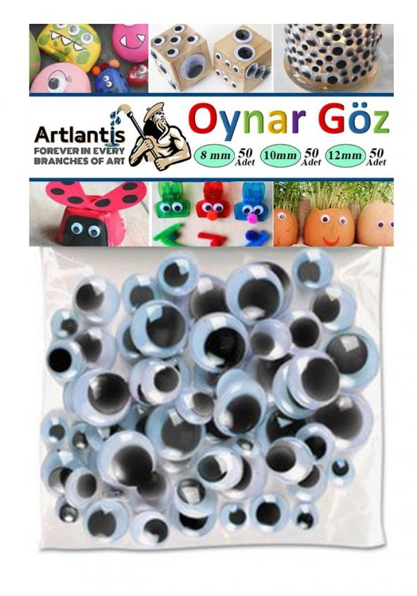 Oynar Göz Seti Siyah 8 mm 10 mm 12 mm 150 li 1 Paket Oynayan Göz Karışık Hobi Tasarım Anasınıfı Kreş Etkinlik Elişi ürün görseli 1