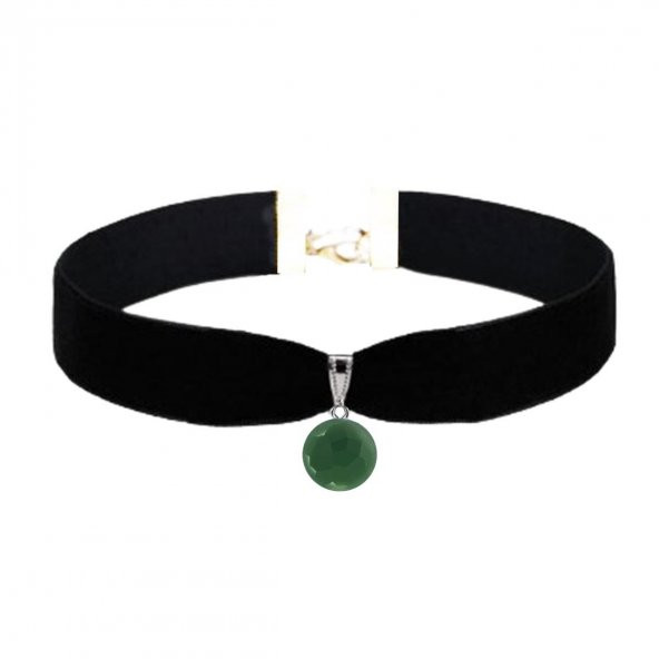 Yeşim Taşı Doğal Taş Kadın Siyah Kadife Choker Kolye ürün görseli 1
