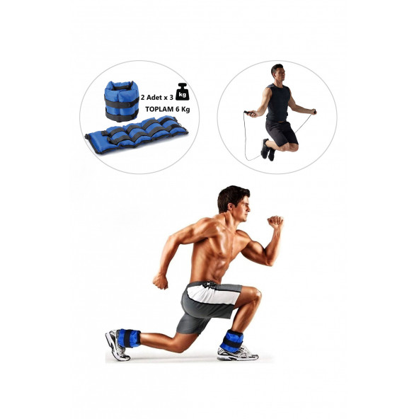 Spor Byfit 3 Kg x 2 Adet El veya Ayak Bileği Ağırlığı  Atlama ipi Hediyeli ürün görseli 1