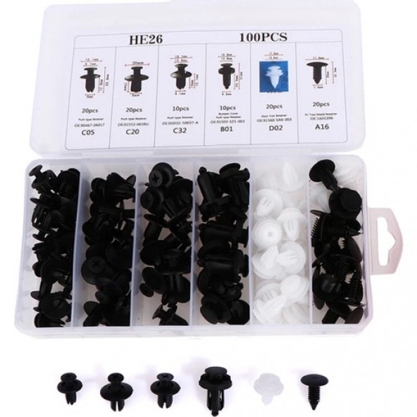 6 Boyutlu 100 Adet Oto Fastener Klip Tampon Kapı Pervazı Tutucu Raptiye SETI-100 Parça C63 ürün görseli 1