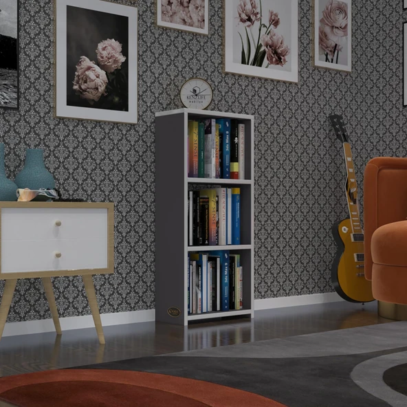 Kenzlife kitaplık süper ga 090*40*19 gri 3 katlı tek bölme ofis mutfak banyo dolabı arkalıksız ürün görseli 1