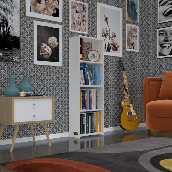 Kenzlife kitaplık süper ga 120*40*19 byz 4 katlı tek bölme ofis mutfak banyo dolabı arkalıksız ürün görseli 1