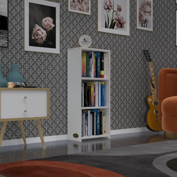 Kenzlife kitaplık süper ga 090*40*19 byz 3 katlı tek bölme ofis mutfak banyo dolabı arkalıksız ürün görseli 1