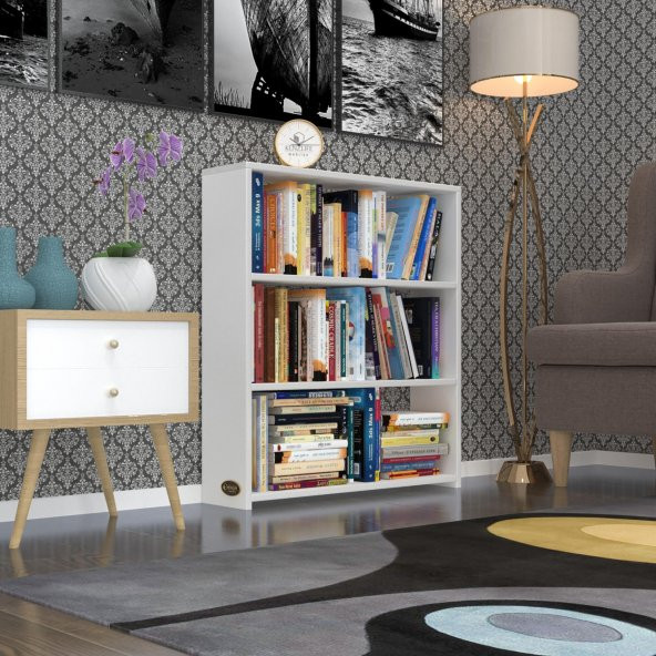 Kenzlife kitaplık süper ga 090*80*19 byz 3 katlı tek bölme ofis mutfak banyo dolabı arkalıksız ürün görseli 1