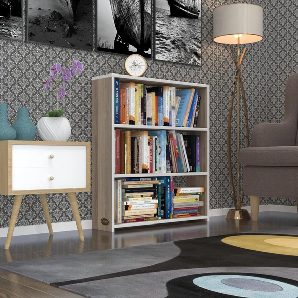 Kenzlife kitaplık süper ga 090*80*19 crd 3 katlı tek bölme ofis mutfak banyo dolabı arkalıksız ürün görseli 1