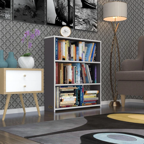 Kenzlife kitaplık süper ga 090*80*19 gri 3 katlı tek bölme ofis mutfak banyo dolabı arkalıksız ürün görseli 1