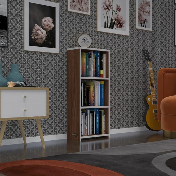 Kenzlife kitaplık süper ga 090*40*19 cvz 3 katlı tek bölme ofis mutfak banyo dolabı arkalıksız ürün görseli 1