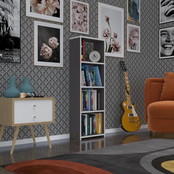 Kenzlife kitaplık süper ga 120*40*19 gri 4 katlı tek bölme ofis mutfak banyo dolabı arkalıksız ürün görseli 1