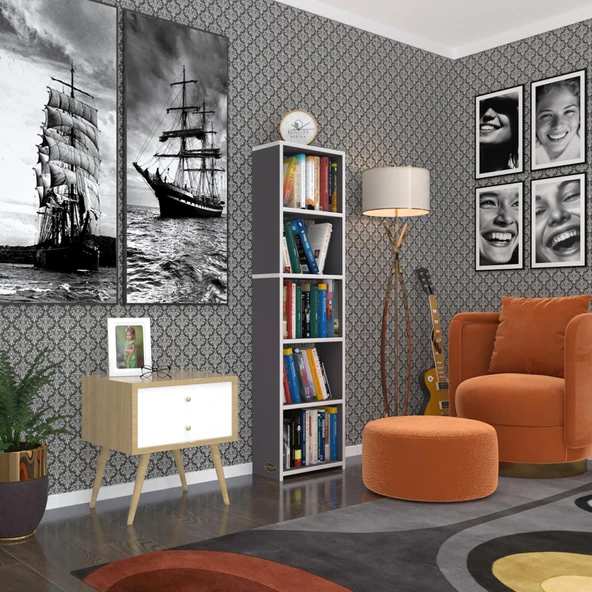 Kenzlife kitaplık süper ga 150*40*19 gri 5 katlı tek bölme çift bölme opsiyonlu ofis mutfak banyo dolabı arkalıksız ürün görseli 1