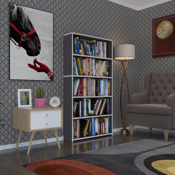 Kenzlife kitaplık süper ga 150*80*19 gri 5 katlı tek bölme çift bölme opsiyonlu ofis mutfak banyo dolabı arkalıksız ürün görseli 1