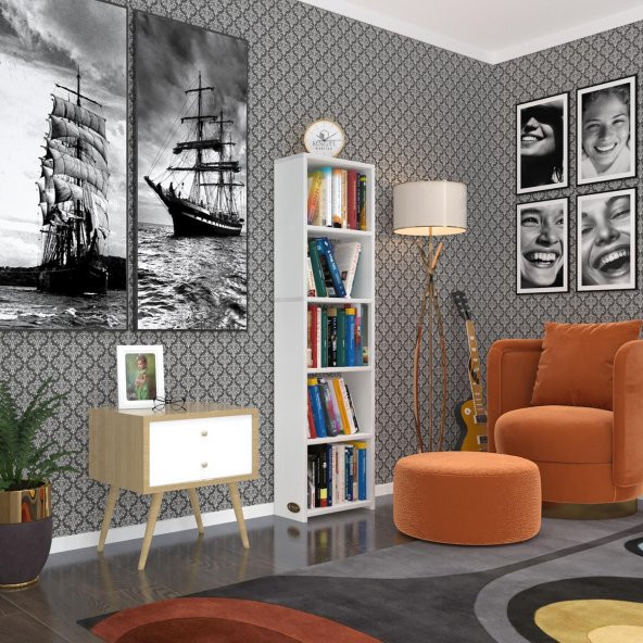 Kenzlife kitaplık süper ga 150*40*19 byz 5 katlı tek bölme çift bölme opsiyonlu ofis mutfak banyo dolabı arkalıksız ürün görseli 1