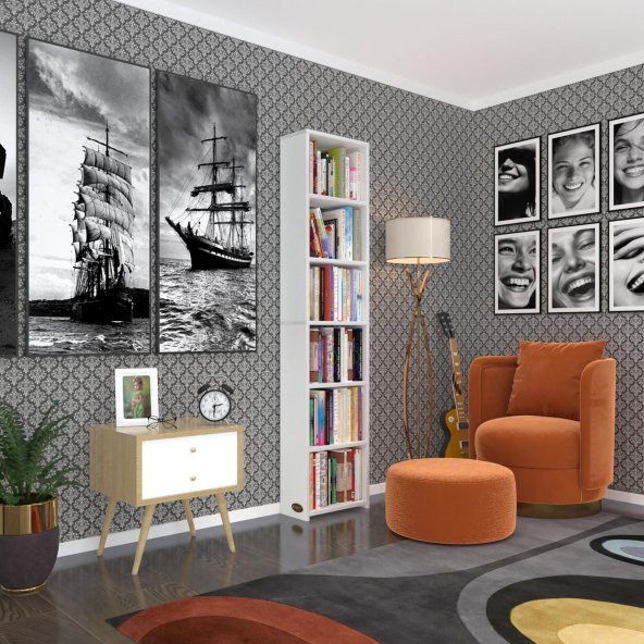 Kenzlife kitaplık süper ga 180*40*19 byz 6 katlı tek bölme çift bölme opsiyonlu ofis mutfak banyo dolabı arkalıksız ürün görseli 1