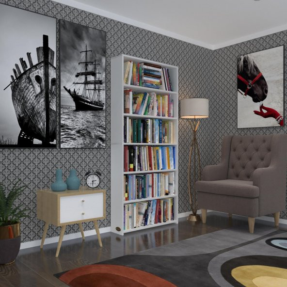 Kenzlife kitaplık süper ga 180*80*19 byz 6 katlı tek bölme çift bölme opsiyonlu ofis mutfak banyo dolabı arkalıksız ürün görseli 1