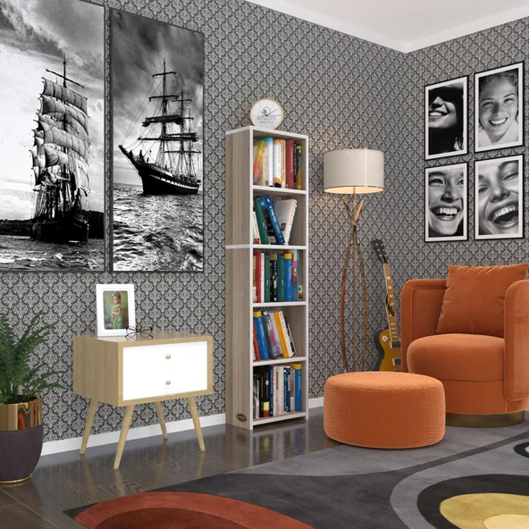 Kenzlife kitaplık süper ga 150*40*19 crd 5 katlı tek bölme çift bölme opsiyonlu ofis mutfak banyo dolabı arkalıksız ürün görseli 1