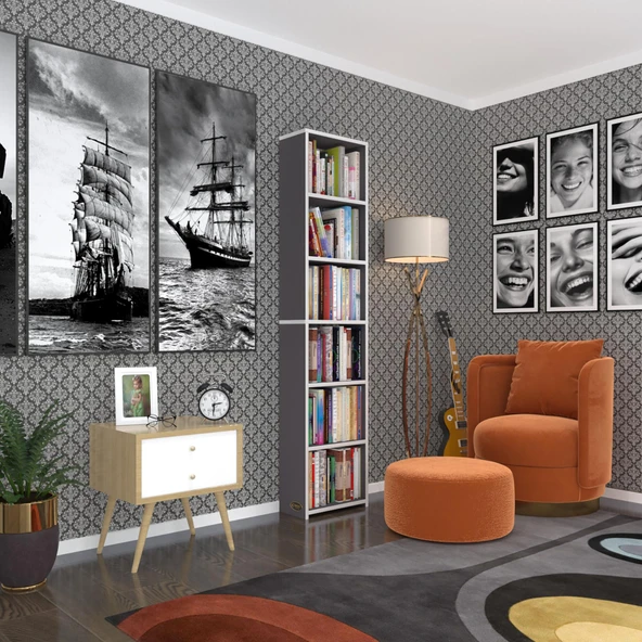 Kenzlife kitaplık süper ga 180*40*19 gri 6 katlı tek bölme çift bölme opsiyonlu ofis mutfak banyo dolabı arkalıksız ürün görseli 1